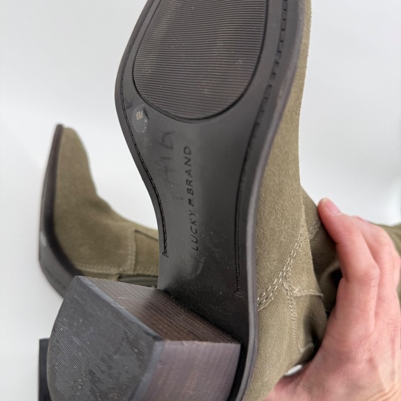 Lucky Brand Jolna Olive Green Suede Tall Western Block Heel Boots Womens 6M - Picture 9 of 9